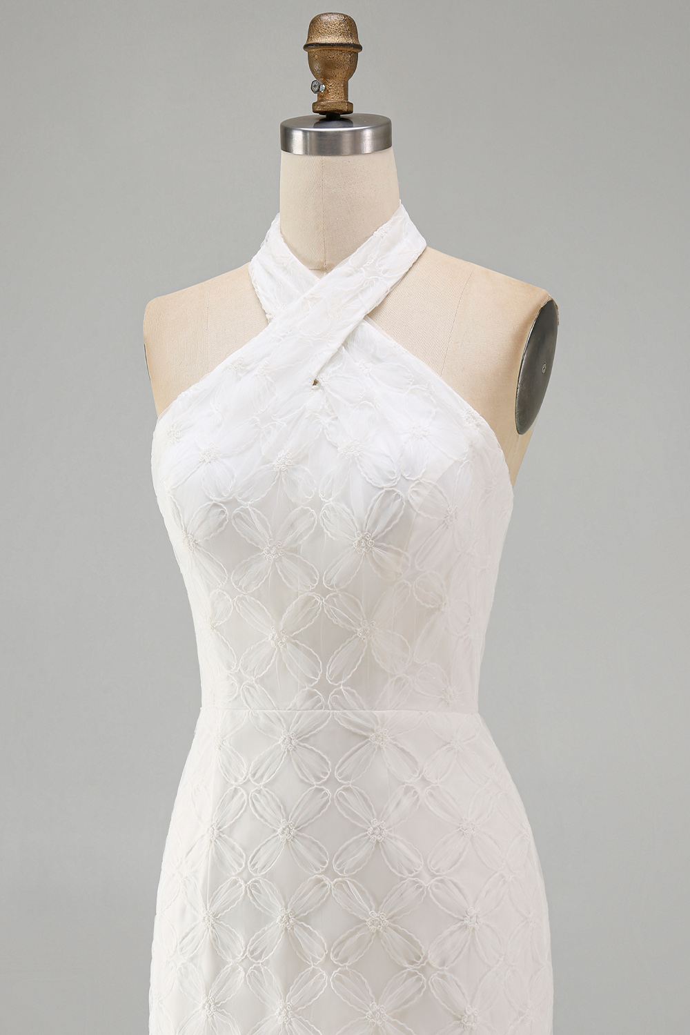 Floral White Tight Halter Neck Short Bridal Shower Dress
