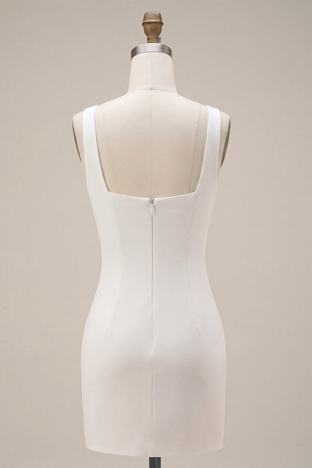 White Satin Square Neck Tight Short Bridal Shower Dress with 3D Flowers