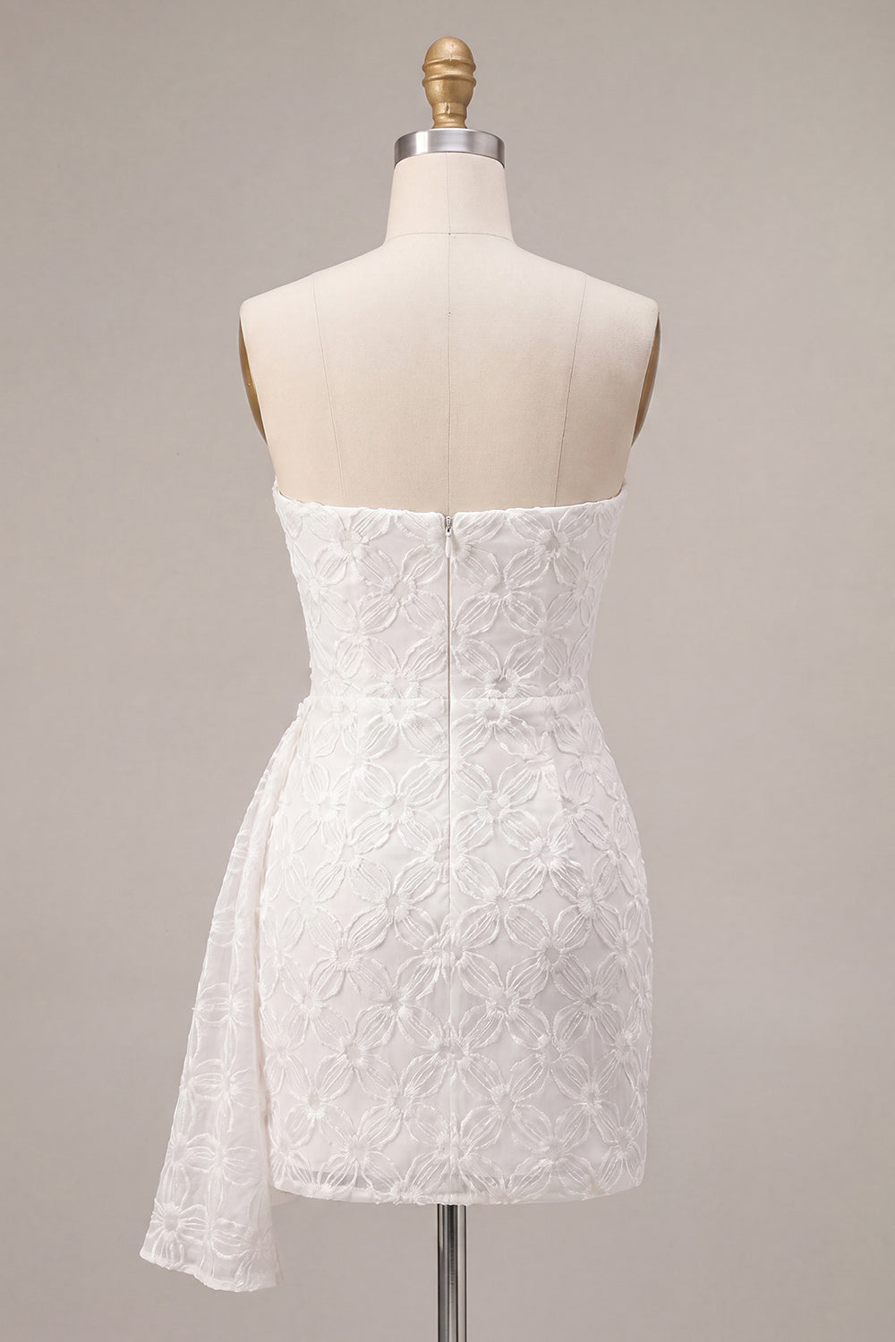 White Floral Ruched Tight Short Bridal Shower Dress with Side Cape