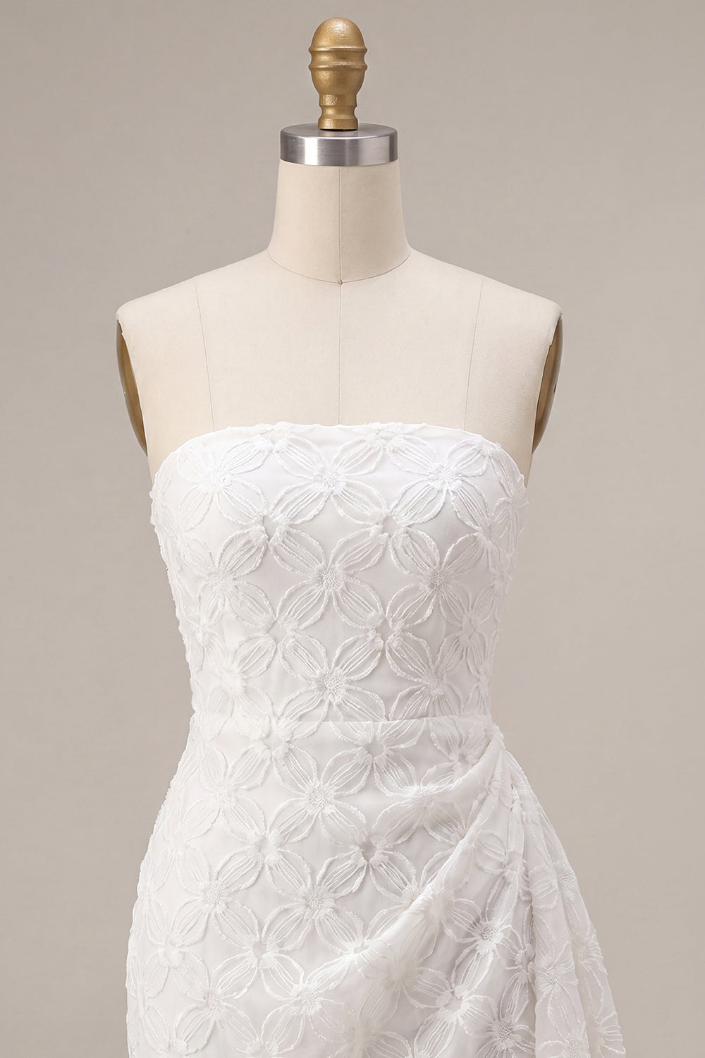 White Floral Ruched Tight Short Bridal Shower Dress with Side Cape