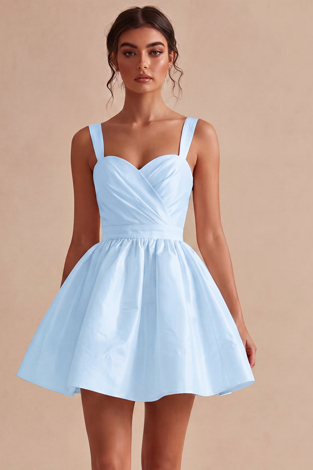 White A-Line Ruched Thick Straps Short Bridal Shower Dress