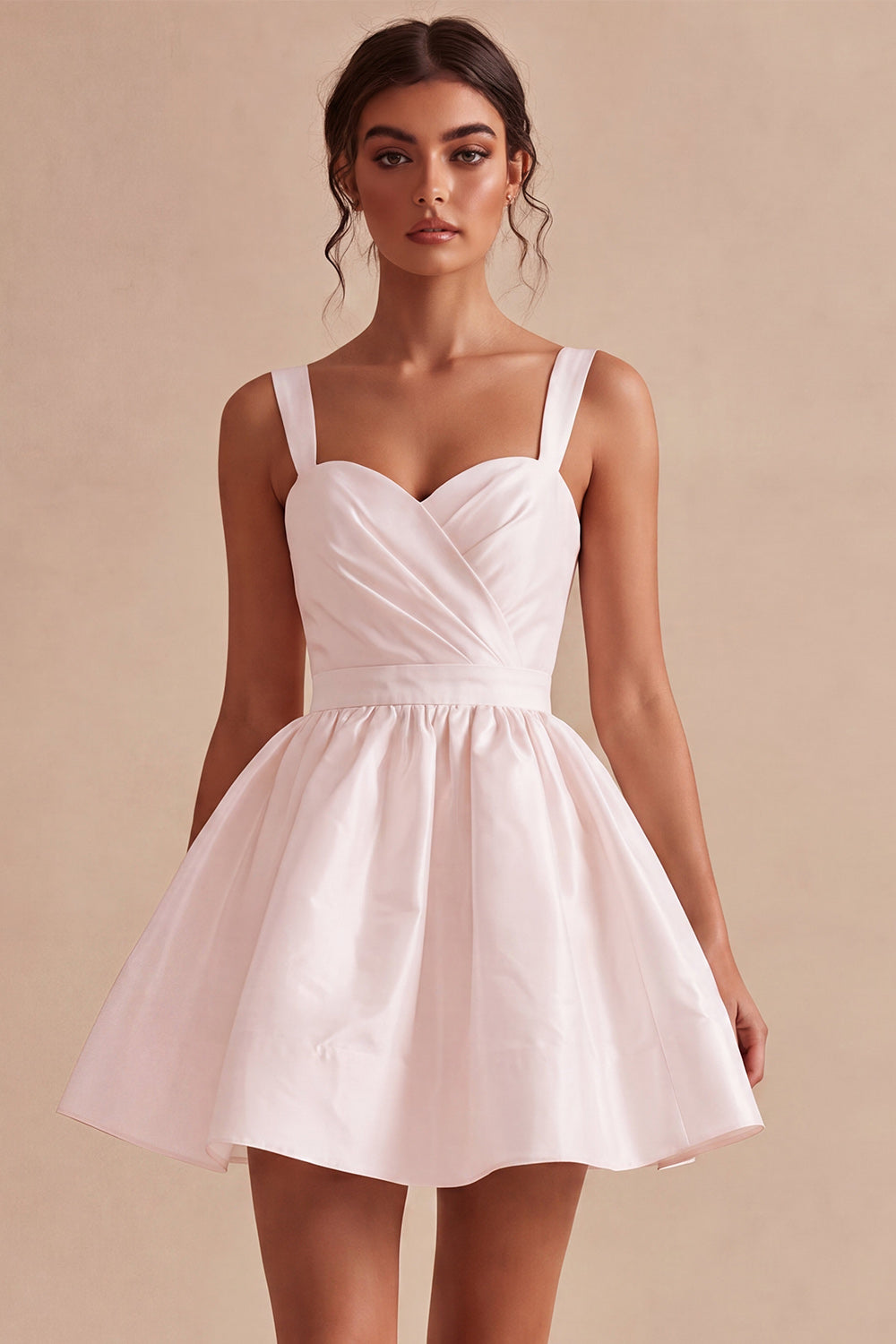 White A-Line Ruched Thick Straps Short Bridal Shower Dress