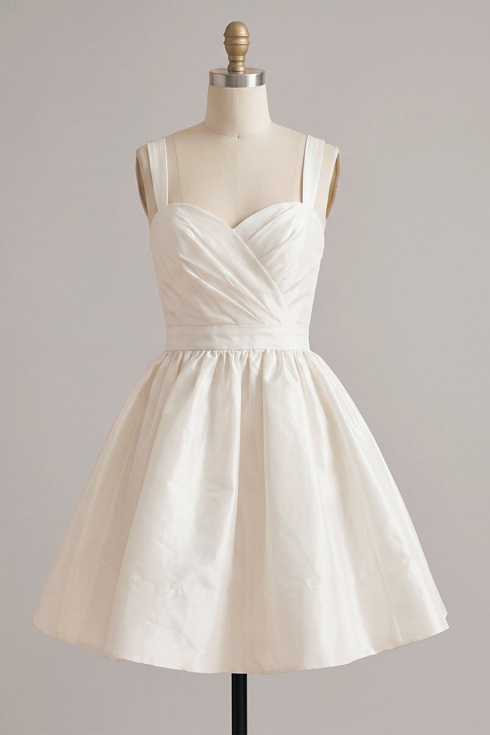 White A-Line Ruched Thick Straps Short Bridal Shower Dress