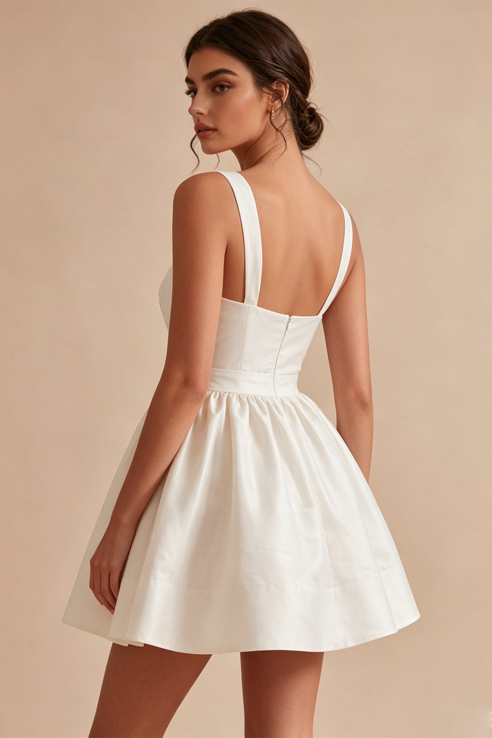 White A-Line Ruched Thick Straps Short Bridal Shower Dress