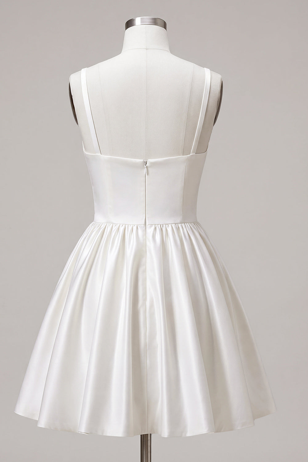 White A-Line Ruched Thick Straps Short Bridal Shower Dress