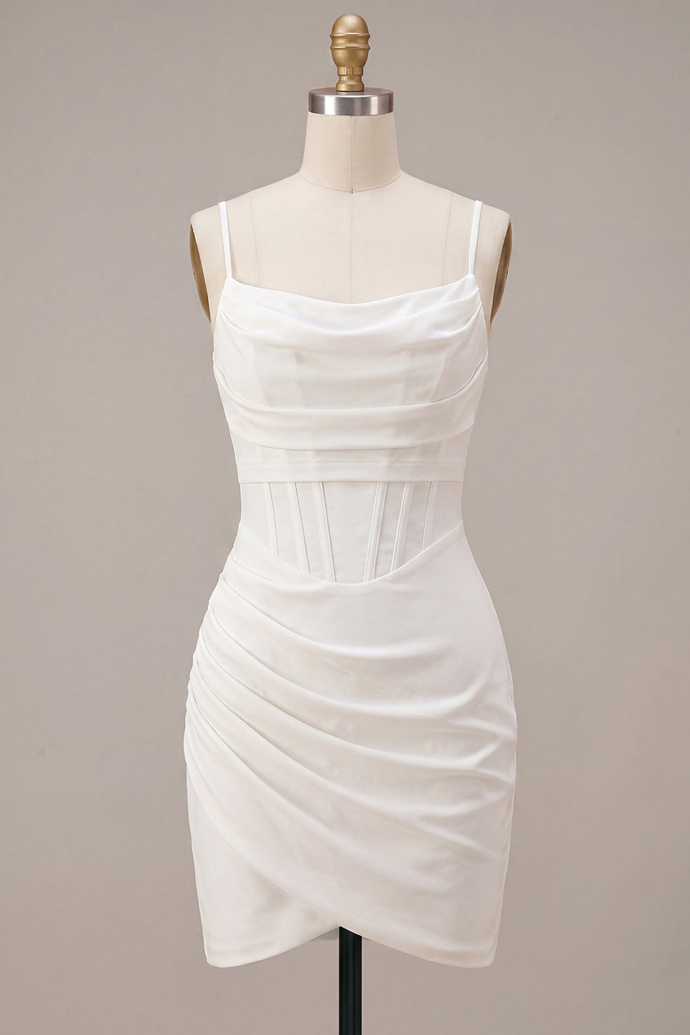 White Ruched Spaghetti Straps Tight Corset Short Bachelorette Dress