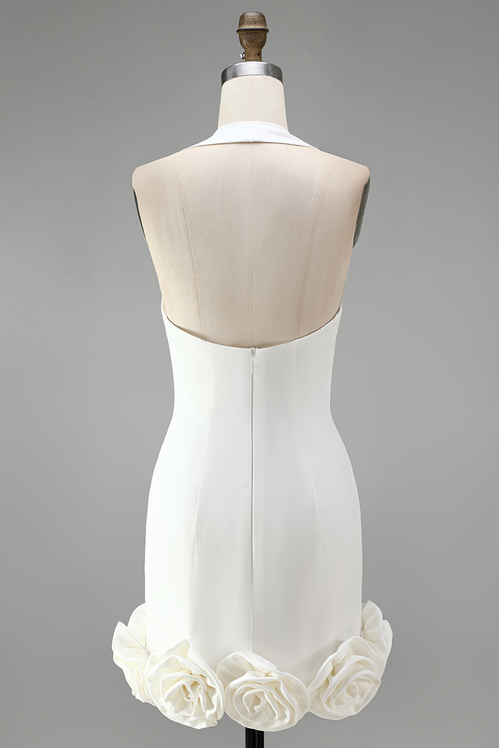 White Halter Neck Tight Short Bridal Shower Dress with 3D Flowers