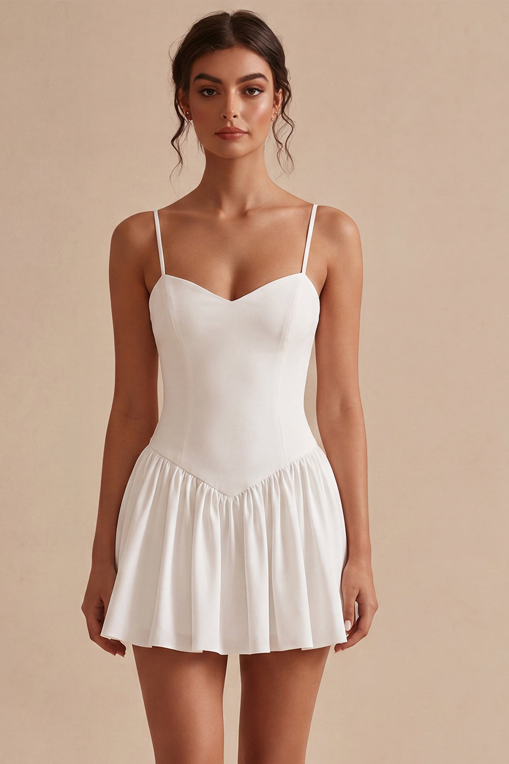 White A-Line Spaghetti Straps Short Bridal Shower Dress