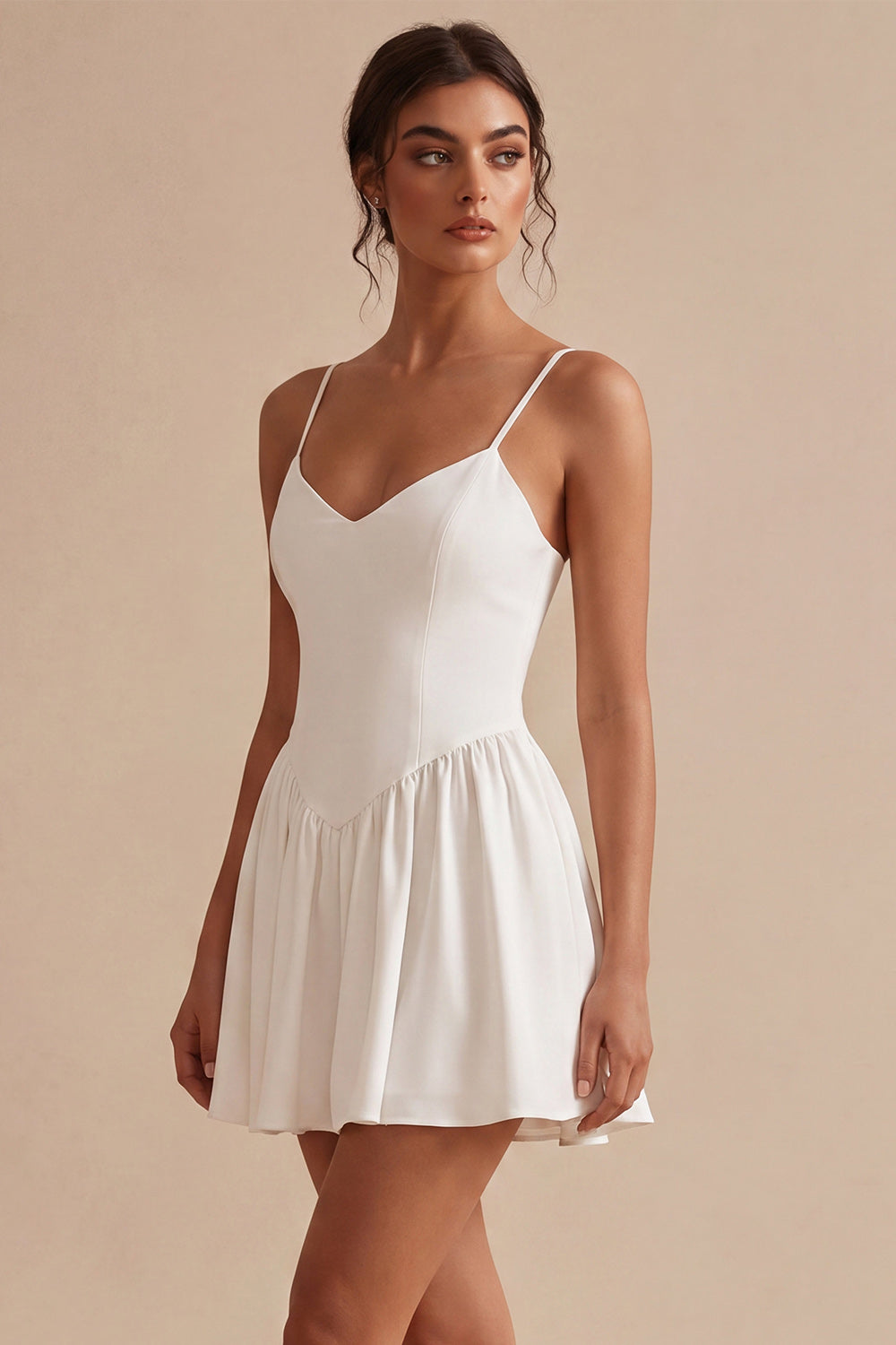 White A-Line Spaghetti Straps Short Bridal Shower Dress