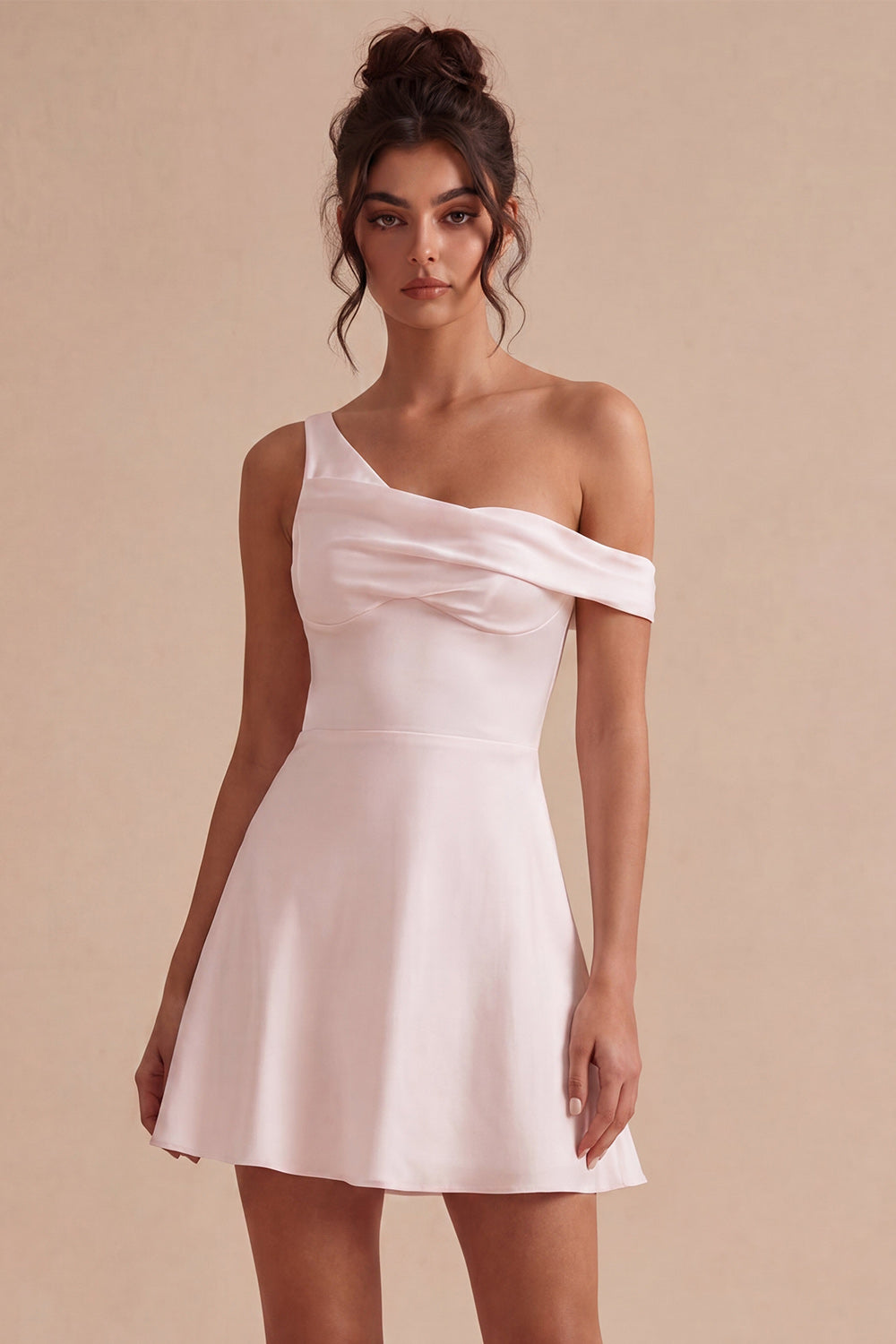 White A-Line One Shoulder Short Bridal Shower Dress