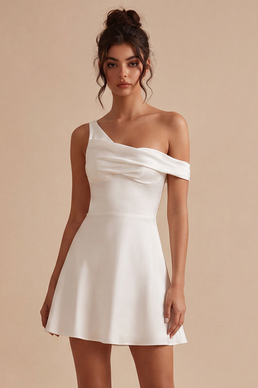 White A-Line One Shoulder Short Bridal Shower Dress