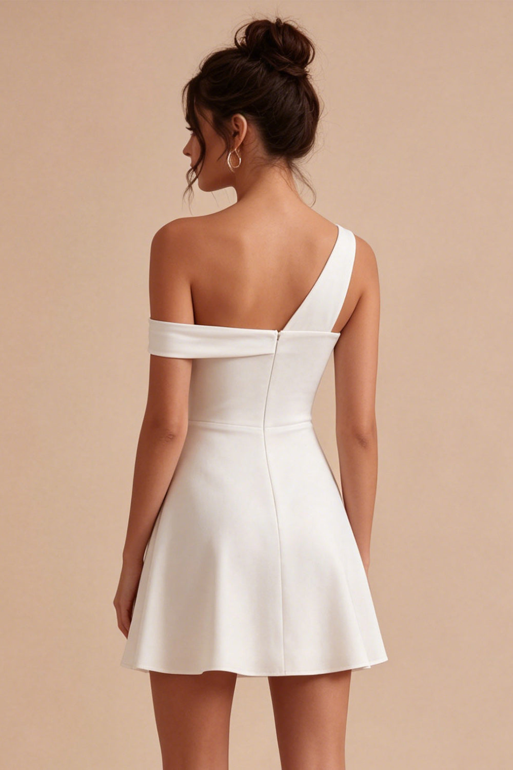 White A-Line One Shoulder Short Bridal Shower Dress