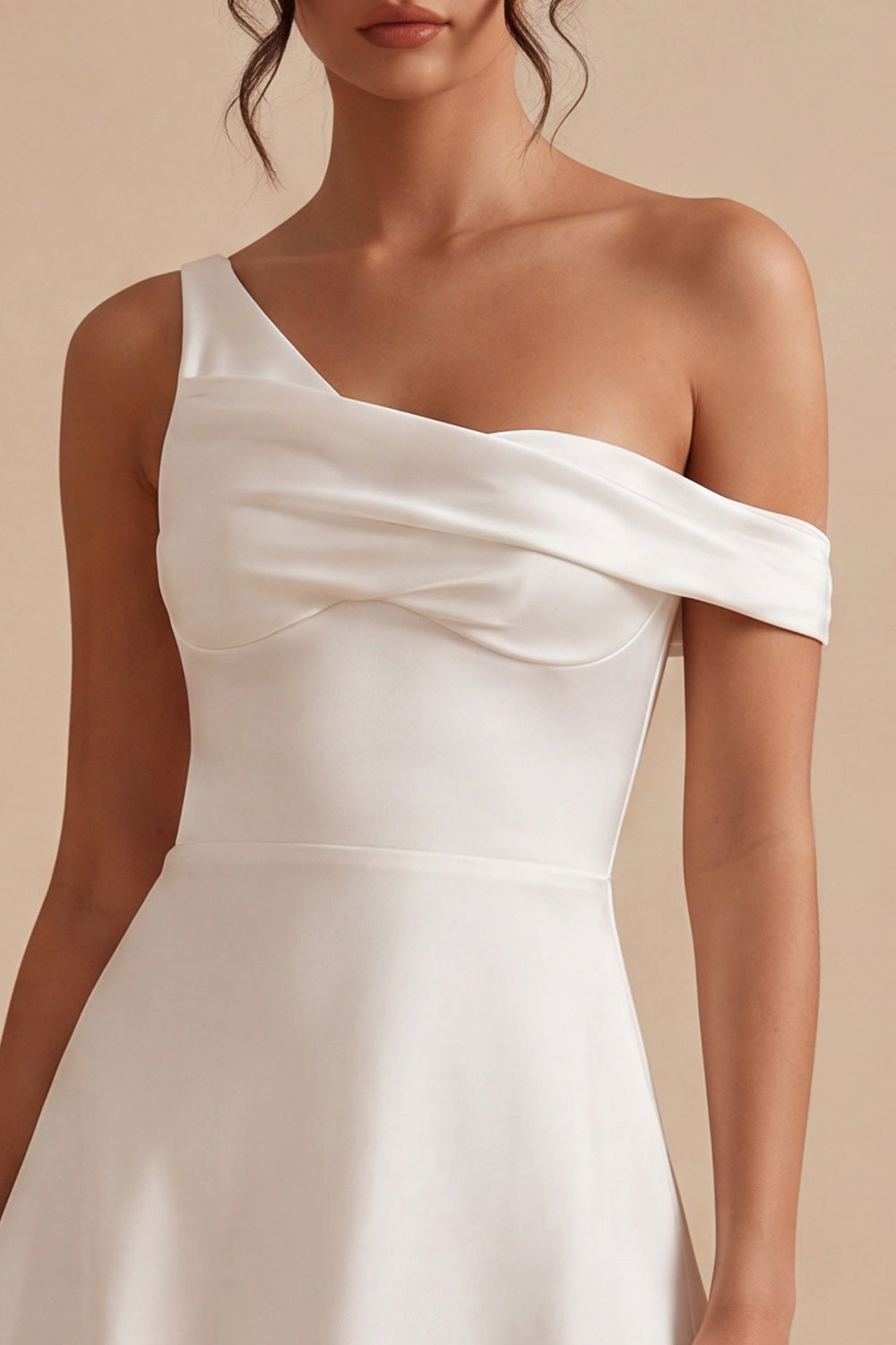 White A-Line One Shoulder Short Bridal Shower Dress