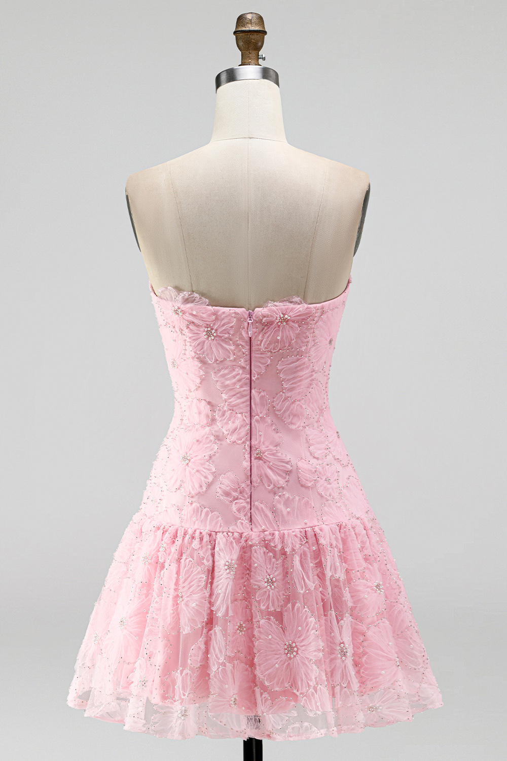 Floral Pink Beaded Short A-Line Homecoming Dress