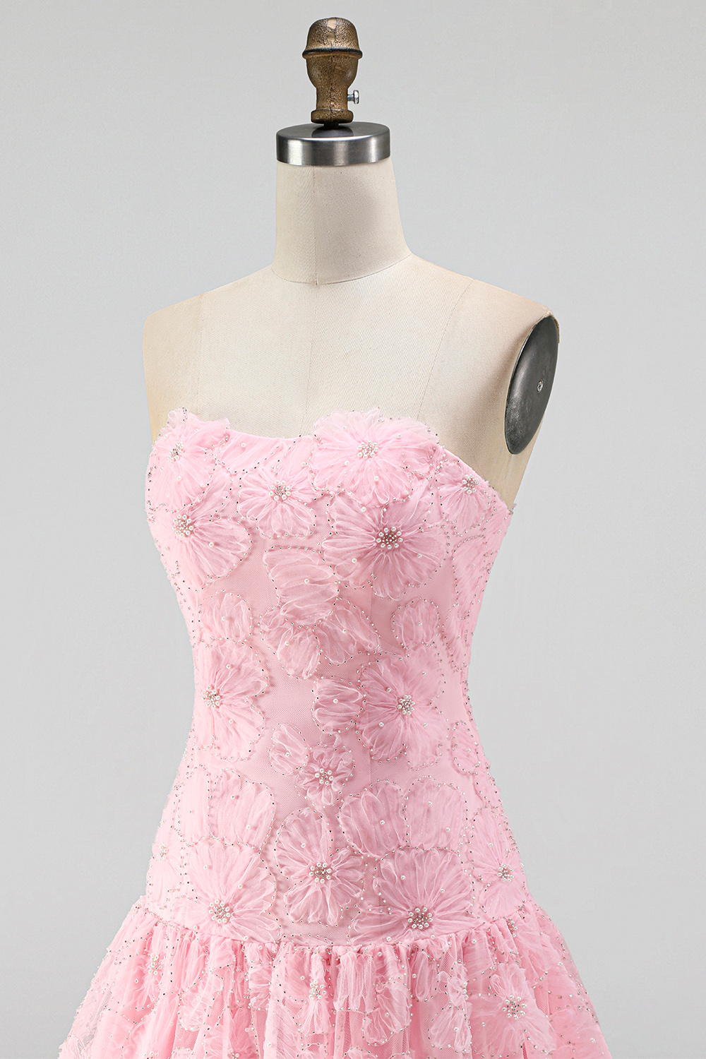 Floral Pink Beaded Short A-Line Homecoming Dress