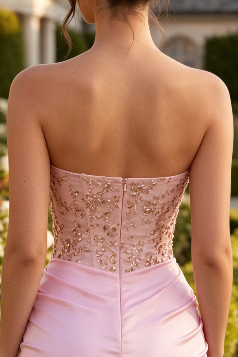 Sparkly Pink Corset Ruched Short Homecoming Dress with Rhinestones