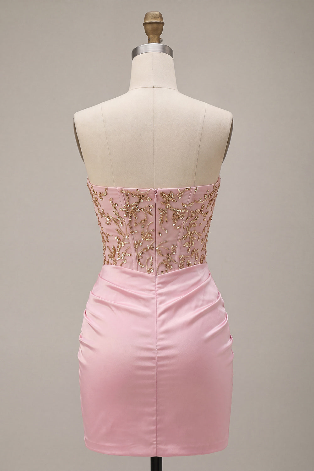 Sparkly Pink Corset Ruched Short Homecoming Dress with Rhinestones
