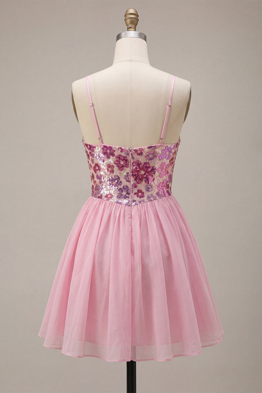 Sparkly Pink Floral Sequin A-Line Short Homecoming Dress