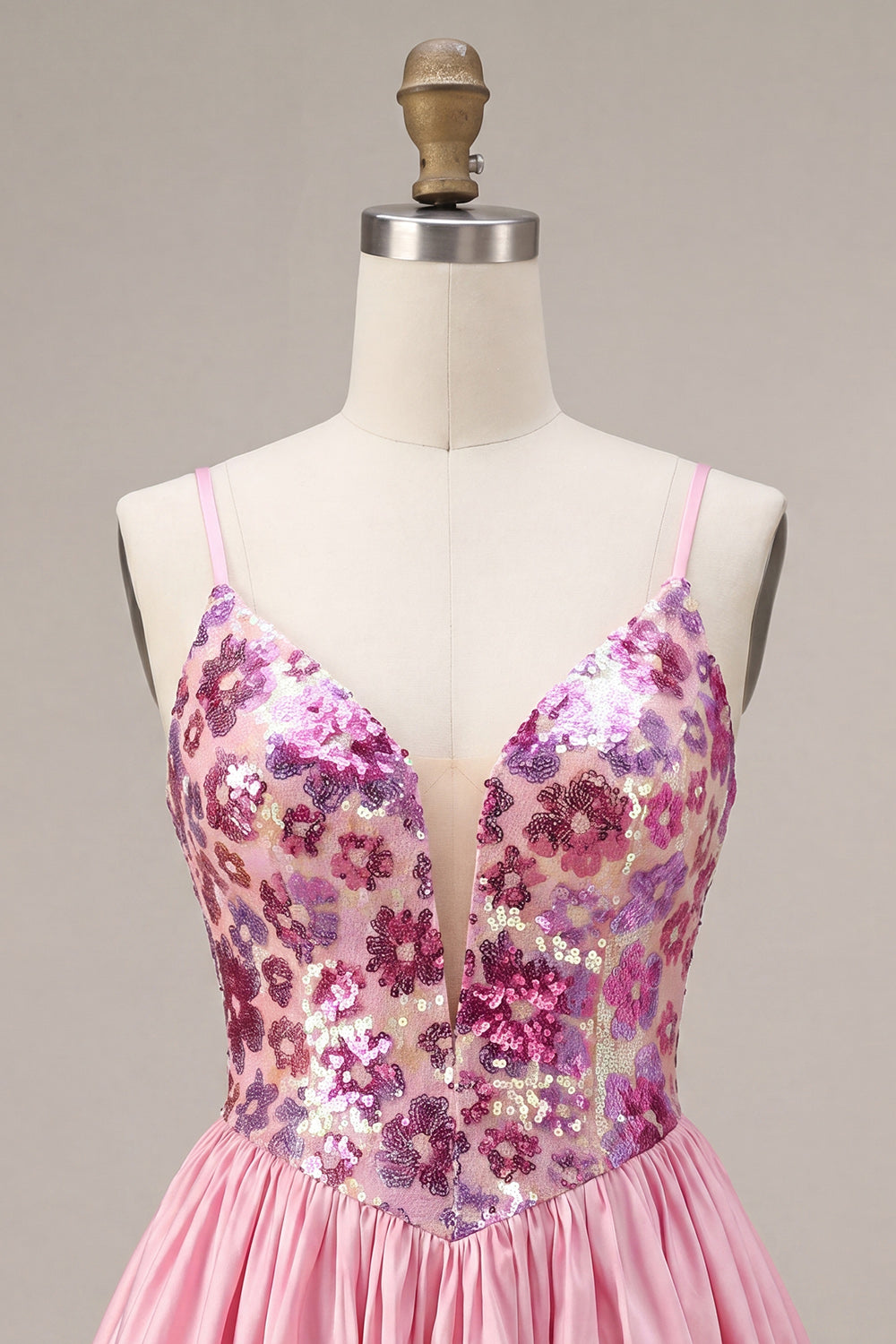 Sparkly Pink Floral Sequin A-Line Short Homecoming Dress