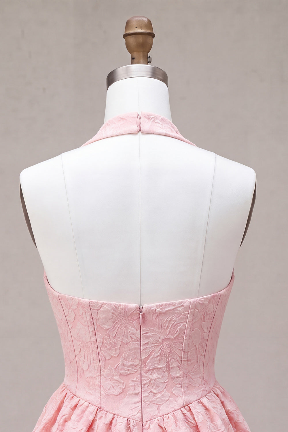 Floral Pink Halter Jacquard A-Line Short Homecoming Dress