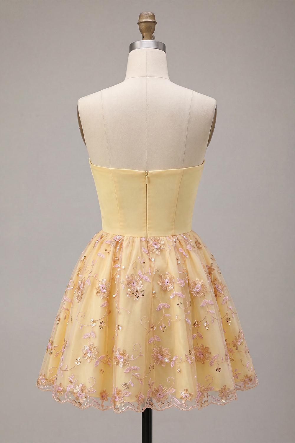 Sparkly Light Yellow Sequin Floral A-Line Short Homecoming Dress