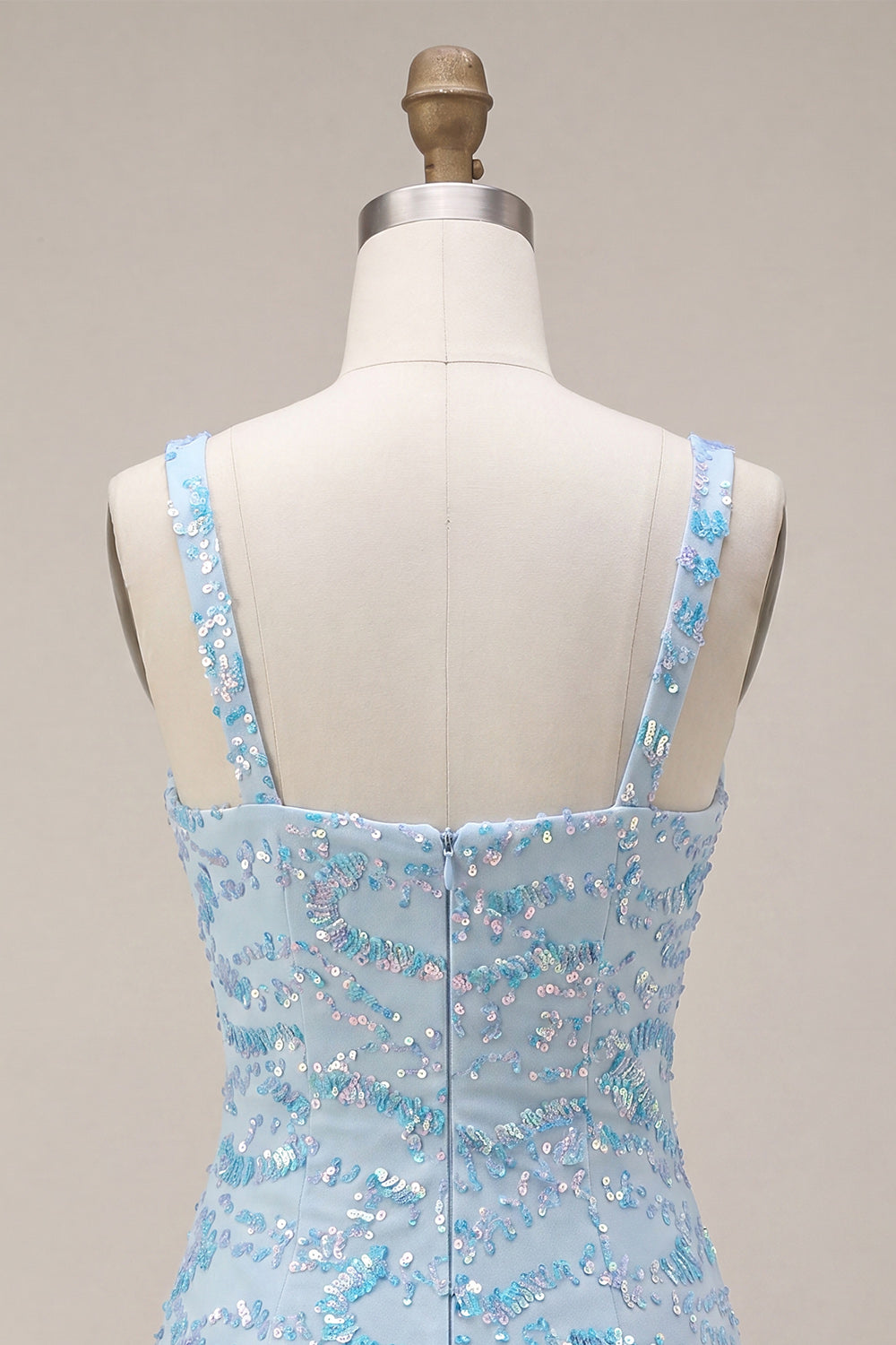 Sparkly Sky Blue Sequin Short Tight Homecoming Dress with Slit