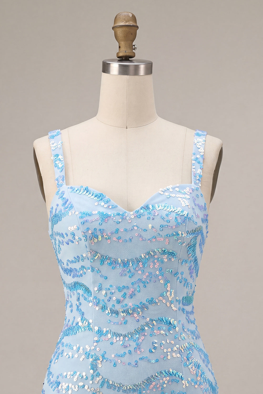 Sparkly Sky Blue Sequin Short Tight Homecoming Dress with Slit