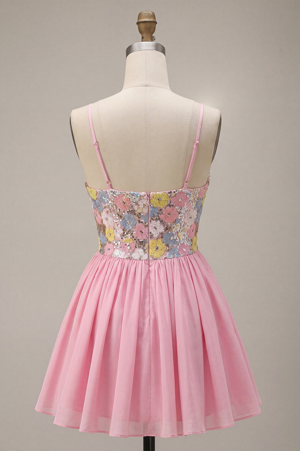 Sparkly Pink Floral Sequin A-Line Short Homecoming Dress