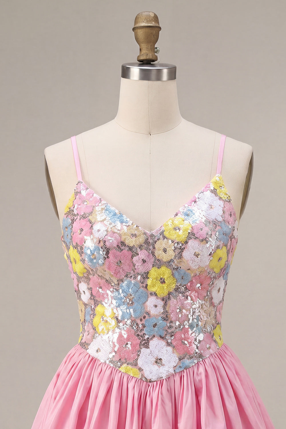 Sparkly Pink Floral Sequin A-Line Short Homecoming Dress