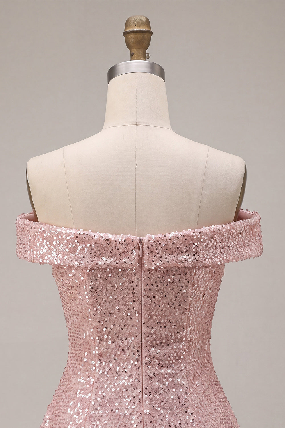 Pink Sparkly Sequin A-Line Off The Shoulder Short Homecoming Dress