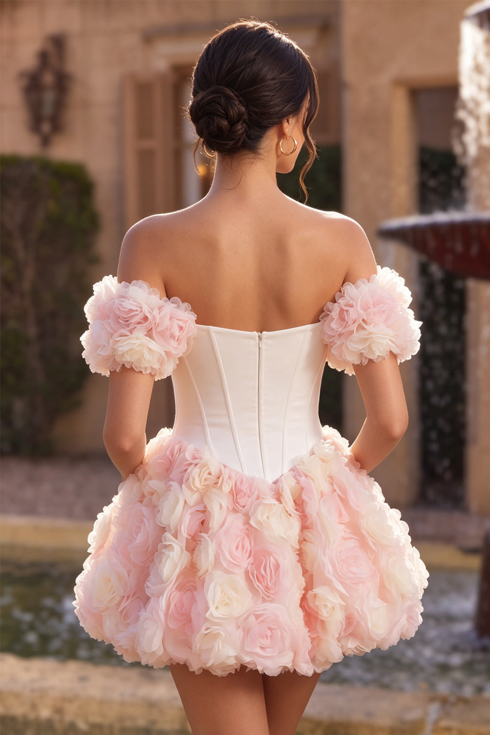 White and Pink A-Line Corset Short Homecoming Dress with 3D Flowers