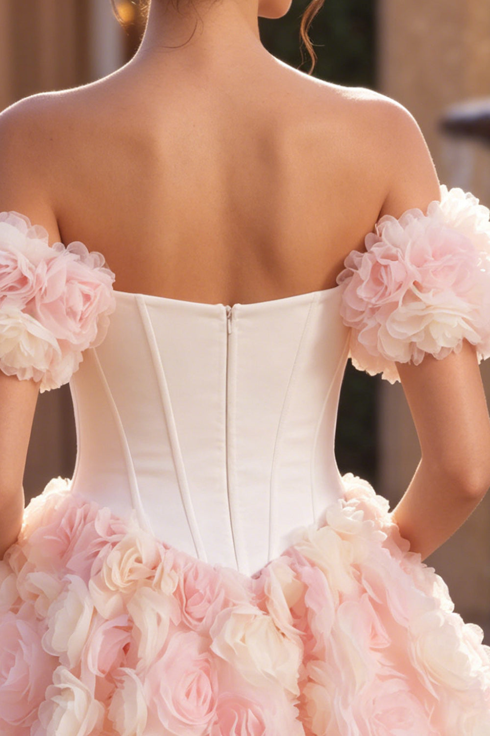 White and Pink A-Line Corset Short Homecoming Dress with 3D Flowers