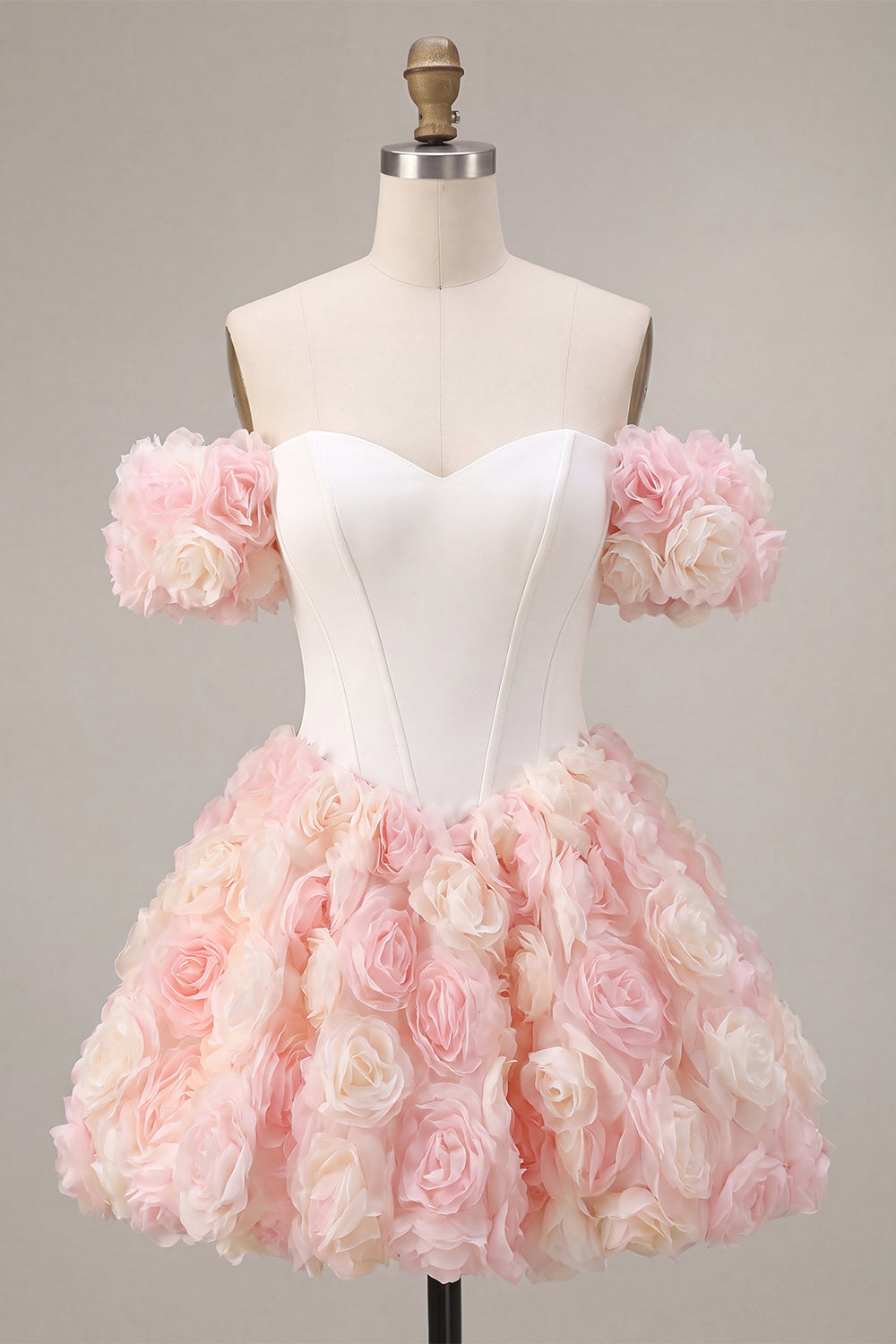 White and Pink A-Line Corset Short Homecoming Dress with 3D Flowers