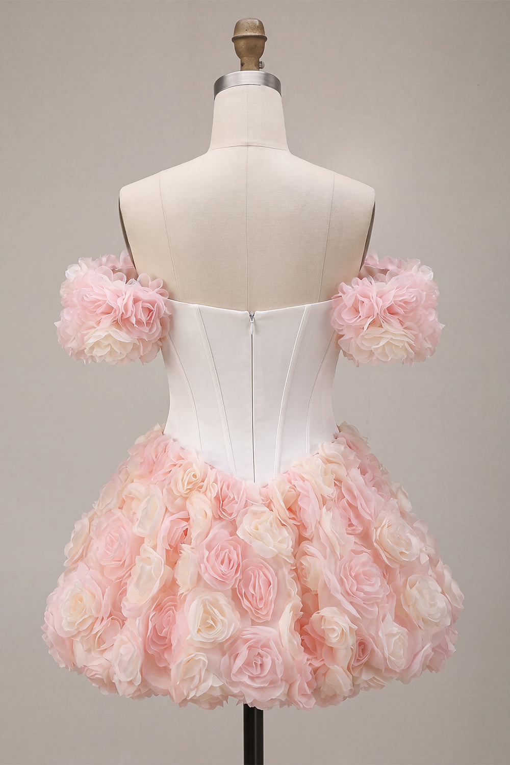 White and Pink A-Line Corset Short Homecoming Dress with 3D Flowers