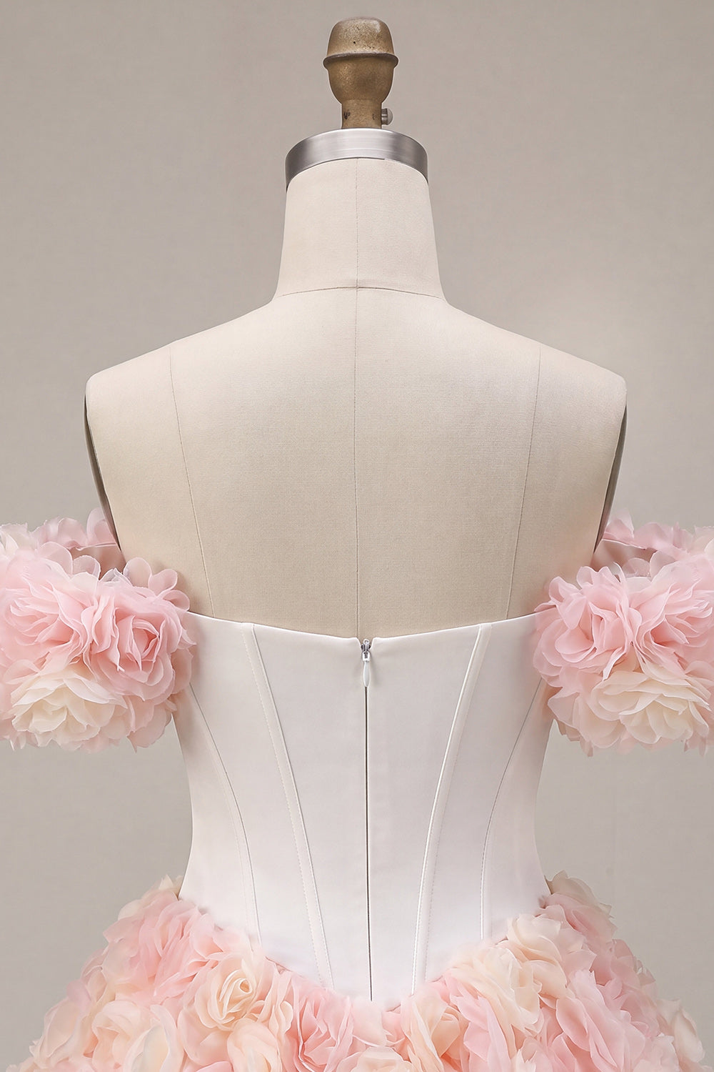 White and Pink A-Line Corset Short Homecoming Dress with 3D Flowers