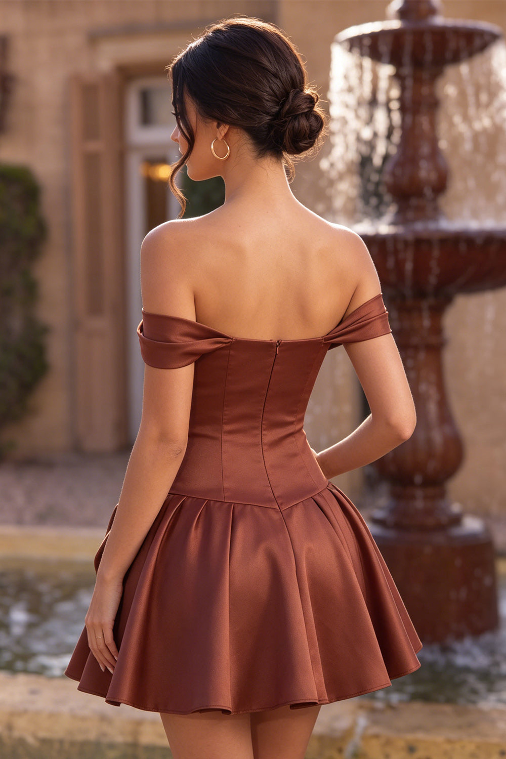 Desert Rose A-Line Satin Short Homecoming Dress with Bow