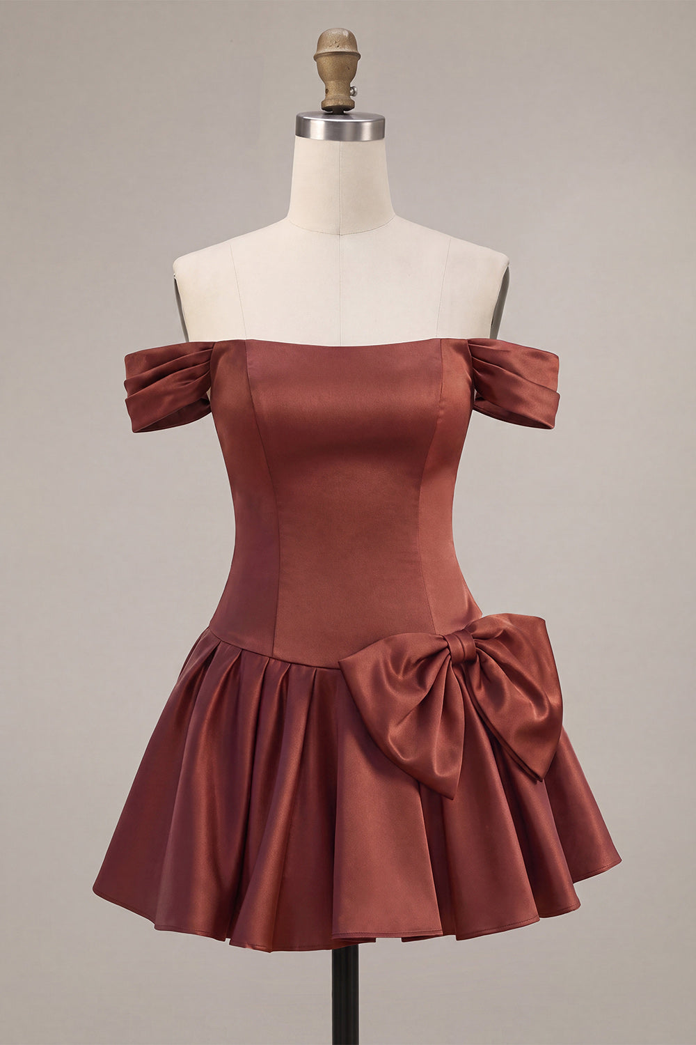 Desert Rose A-Line Satin Short Homecoming Dress with Bow