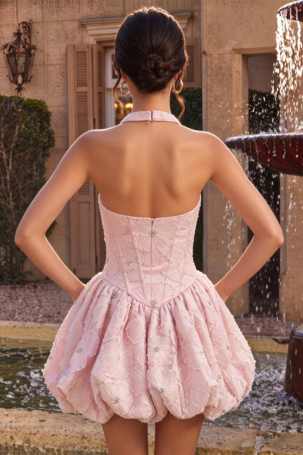 Sparkly Pink Beaded Floral Corset A-Line Short Homecoming Dress