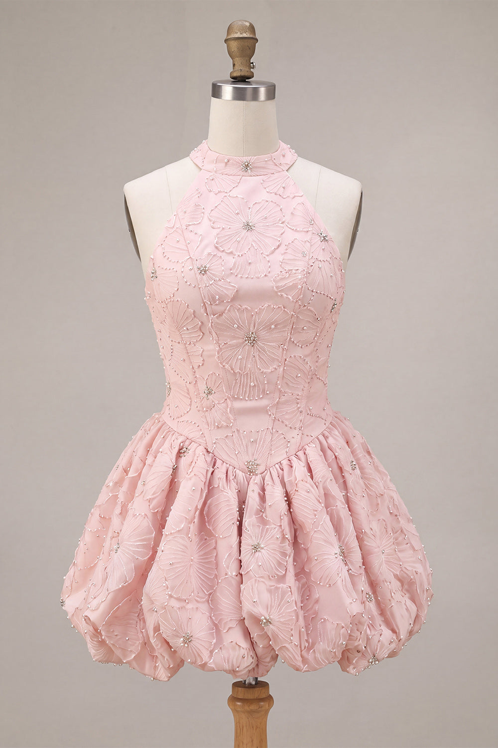 Sparkly Pink Beaded Floral Corset A-Line Short Homecoming Dress