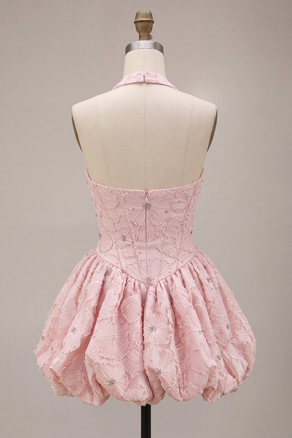 Sparkly Pink Beaded Floral Corset A-Line Short Homecoming Dress