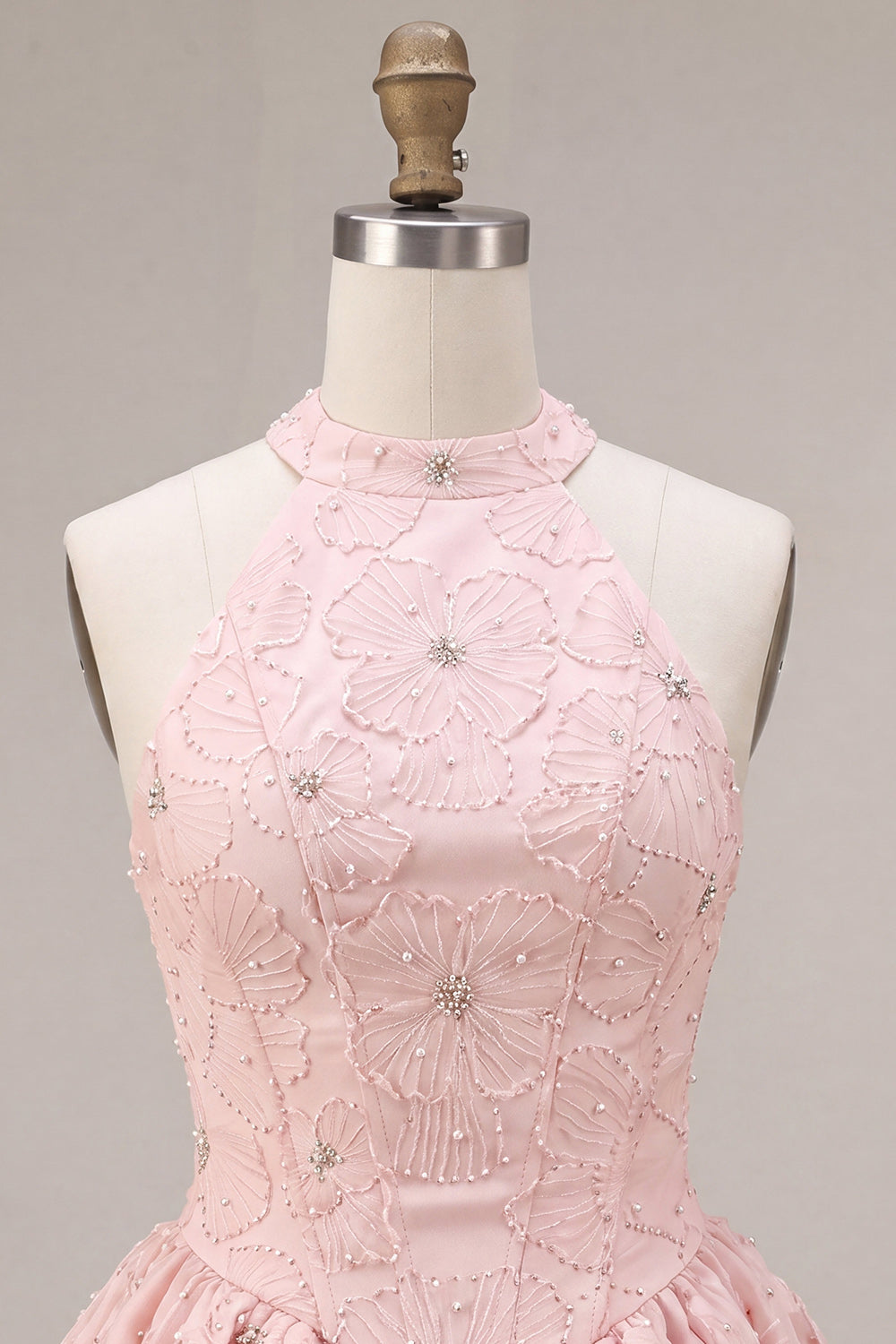 Sparkly Pink Beaded Floral Corset A-Line Short Homecoming Dress