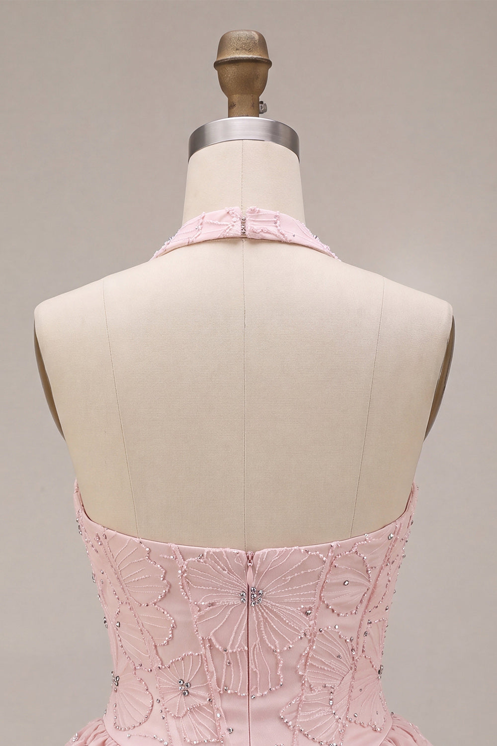 Sparkly Pink Beaded Floral Corset A-Line Short Homecoming Dress