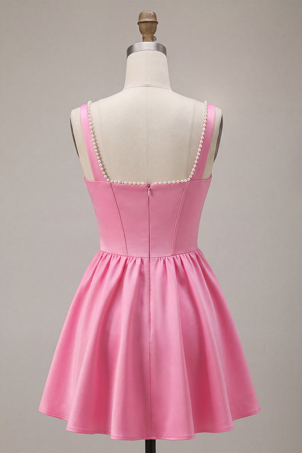 Pink Satin Corset Beaded A-Line Short Homecoming Dress