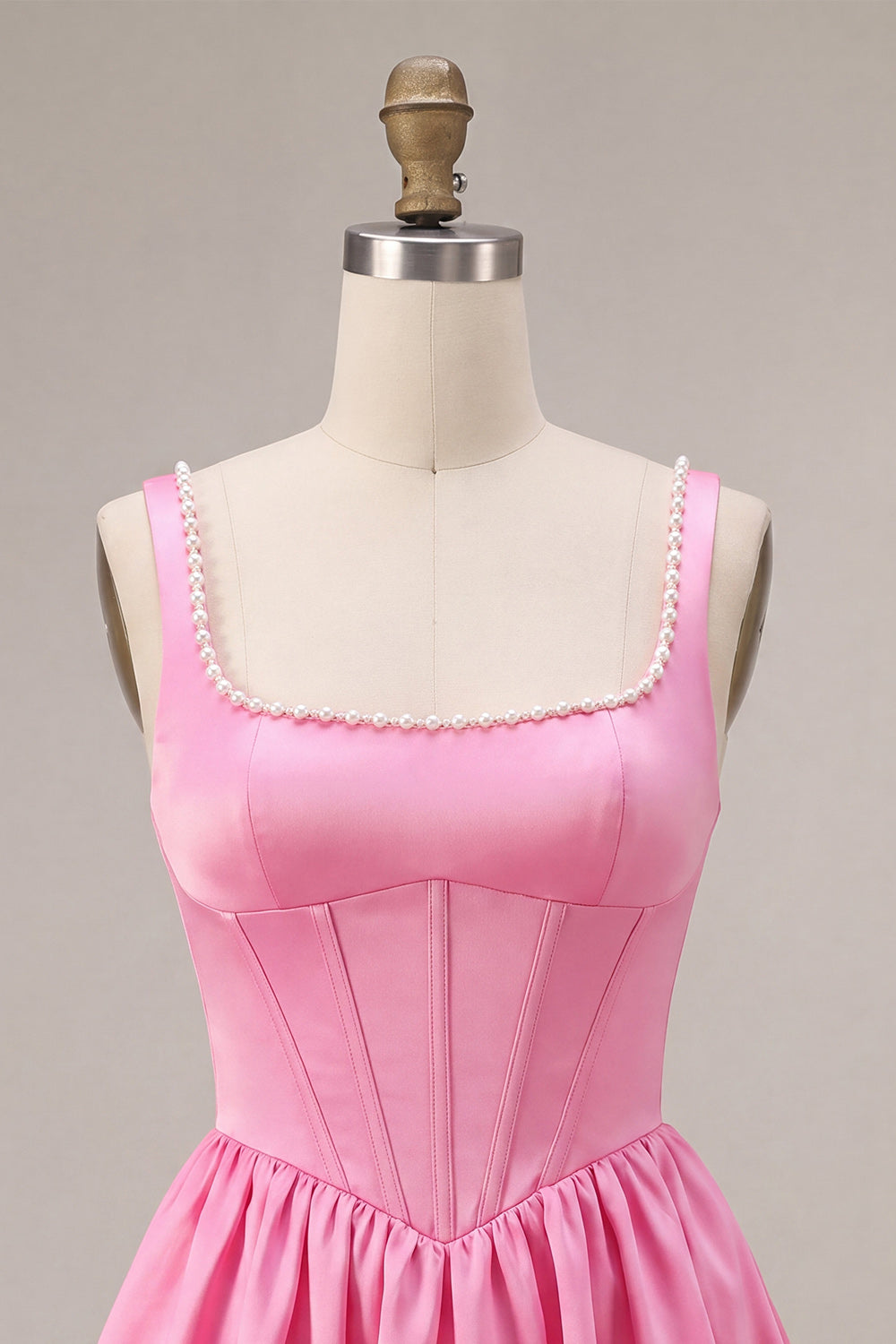 Pink Satin Corset Beaded A-Line Short Homecoming Dress