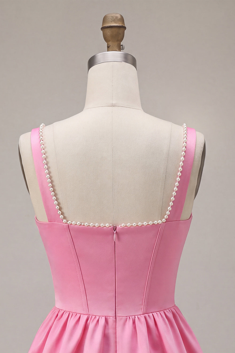 Pink Satin Corset Beaded A-Line Short Homecoming Dress