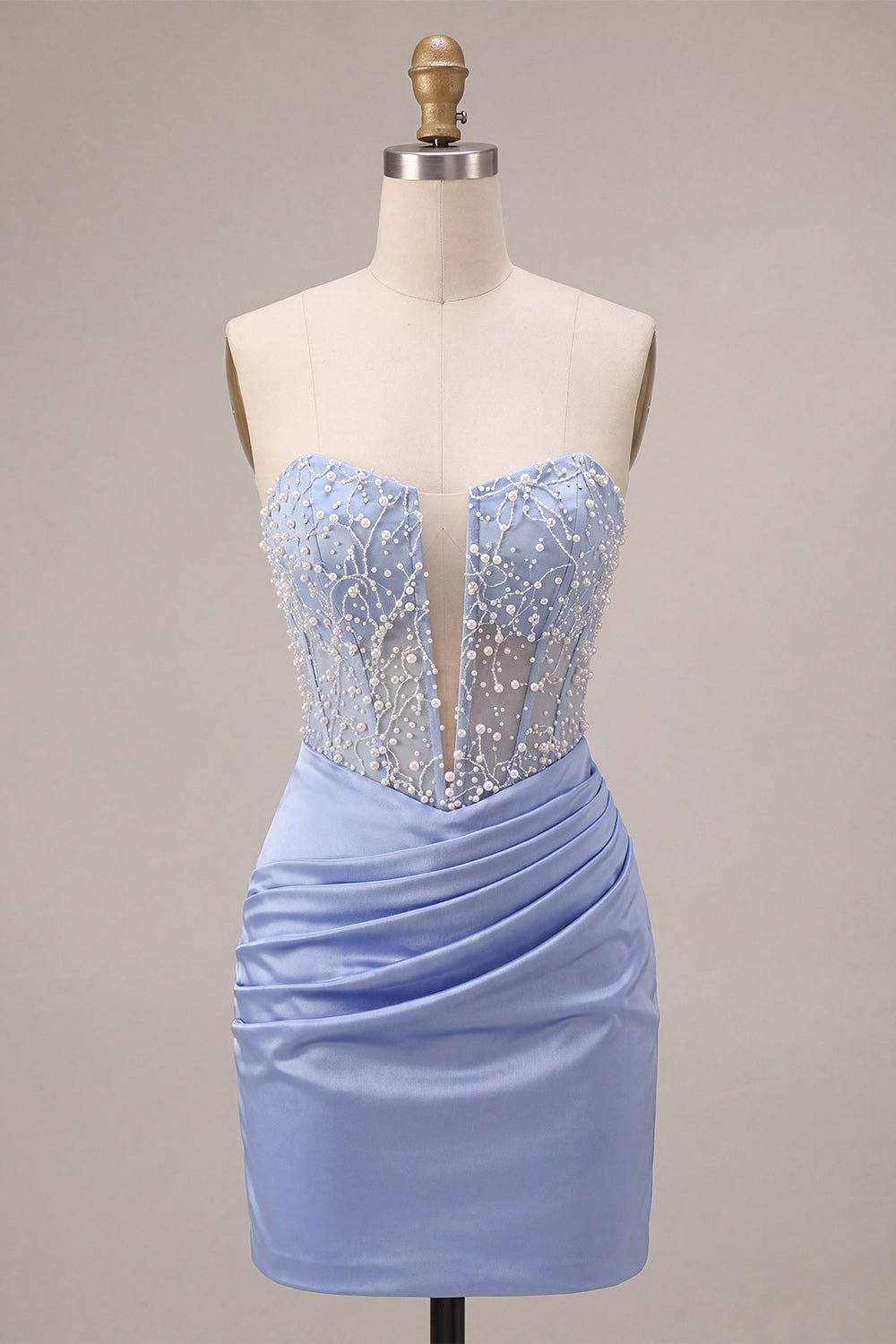 Sparkly Sky Blue Corset Beaded Strapless Tight Short Homecoming Dress