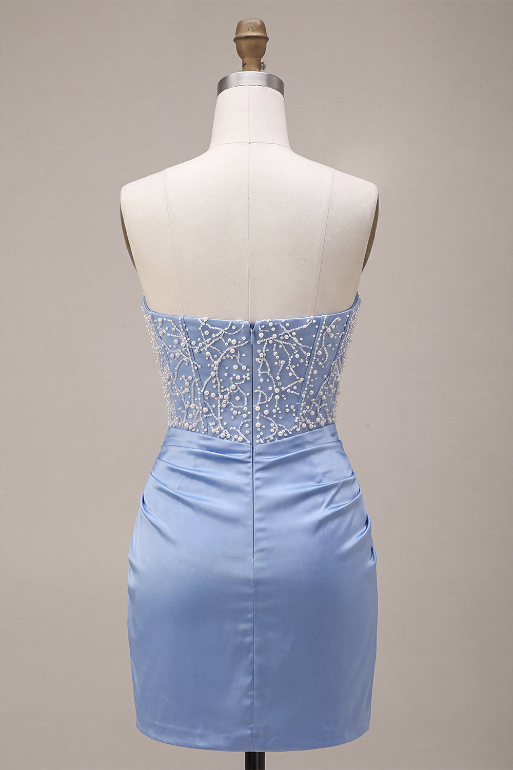 Sparkly Sky Blue Corset Beaded Strapless Tight Short Homecoming Dress
