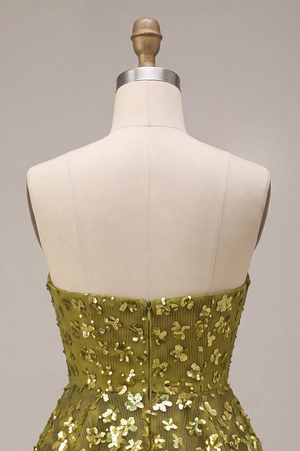 Sparkly Floral Sequin Olive Sweetheart Ruffled Short Homecoming Dress