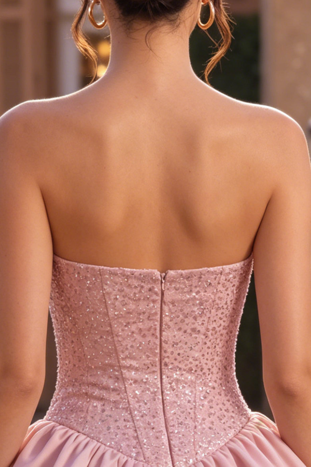Sparkly Pink Sweetheart A Line Corset Beaded Short Homecoming Dress