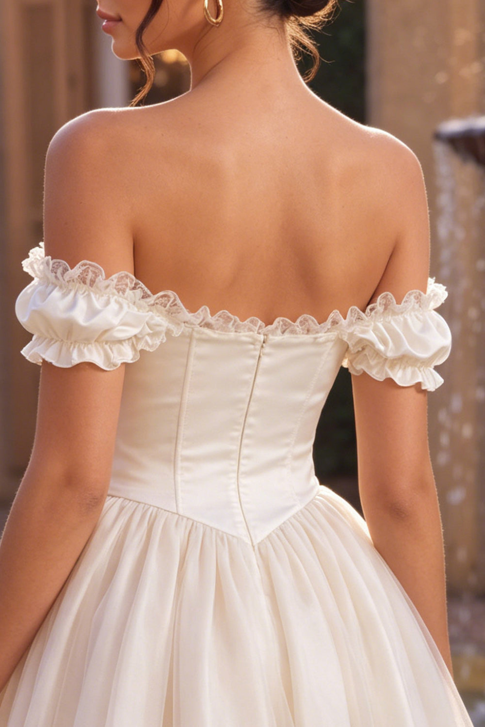 Ivory Ruffled Corset A Line Short Homecoming Dress with 3D Flower